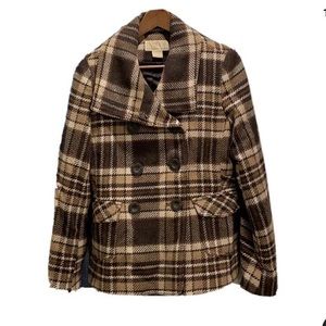 NWT Michael Kors brown plaid wool peacoat size 10